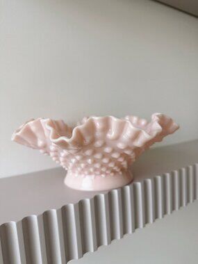 Vintage Fenton Pink Hobnail Milk Glass Epergne Base Bowl